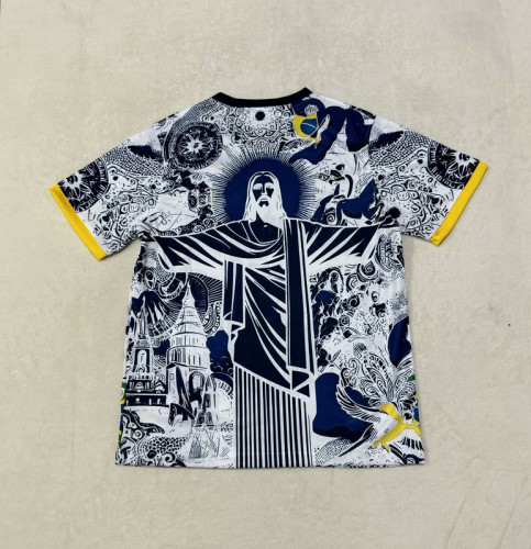 Fan Version 2025 Brazil Dark Blue/White Jesus Edition Soccer Jersey Brasil Camisetas de Futbol