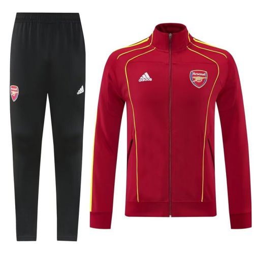 2025-2026 Arsenal Red/Gold Line Soccer Training Jacket and Pants Football Tracksuit