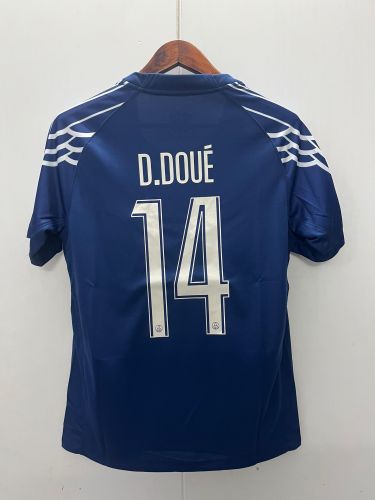 with Club World Cup Sleeve+Football Unites the World FIFA Badge Maillot PSG Fan Version 2024-2025 Paris Saint-Germain D.DOUE 14 Home Soccer Jersey