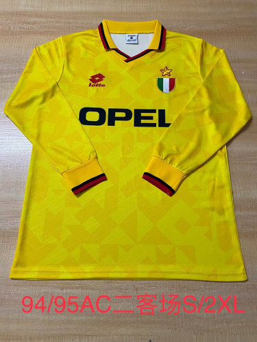 Long Sleeve Retro Jersey 1994-1995 AC Milan Third Away Yellow Soccer Jersey Vintage Football Shirt
