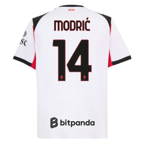 with bitpanda Player Version 2025-2026 AC Milan MODRIC 14 Away White Soccer Jersey AC Football Shirt