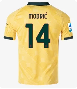 with Serie A Patch Player Version 2025-2026 AC Milan MODRIC 14 Third Away Yellow Soccer Jersey AC Football Shirt
