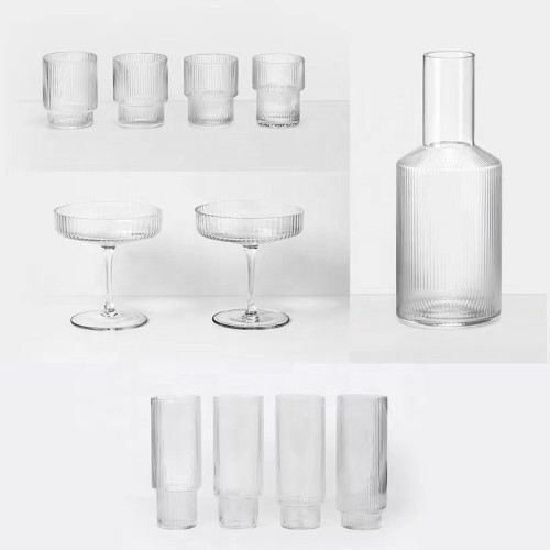 Joy Tableware Modern Stemless Glass Set Ribbed Glassware Sets