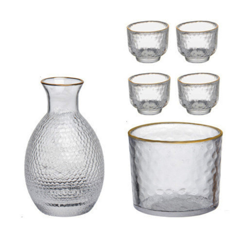 Japanese Style Sake Bottle Set Hammered Pattern Glass Wine-Warmer Household Liquor Cup Liquor Divider Wine-Heating Cups