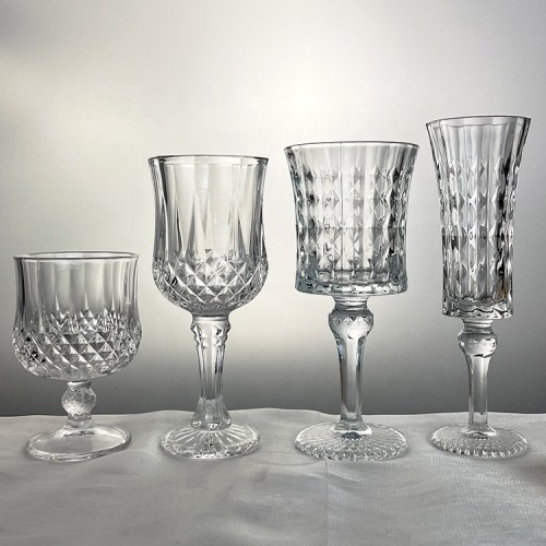 Custom drinking water glasses unique italian diamond shape Champagne Flutes Wine goblet Cup Crystal red wine glass set