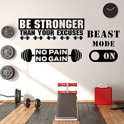 3 Pieces Gym Wall Decal Exercise Wall Sticker Be Stronger Than Your Excuses Sticker No Pain No Gain Inspirational Wall Quotes Sticker Vinyl Wall Art Fitness Wall Decor for Gym Office Home