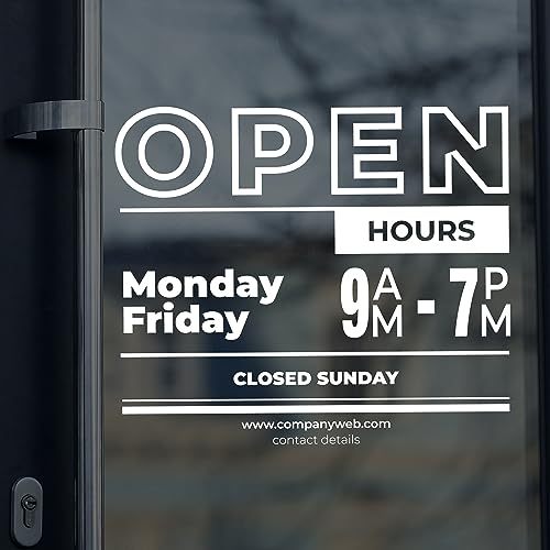 Enhance Your Office's Professionalism with Personalized Office Door Decal - Eye-catching Store Front Sign for Maximum Visibility - Display Opening Hours with Stylish Store Hours Door Decal