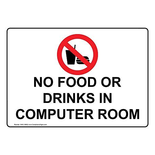 No Food Or Drinks in Computer Room Label Decal, 7x5 in. Vinyl for Office