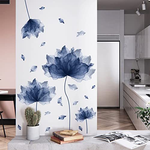 59.1'' x 49.6'' Huge Flower Petal Wall Decals Living Room Floral Wall Stickers Removable Peel and Stick Waterproof Wall Art Decor Stickers for Bedroom Bathroom Office (Navy)
