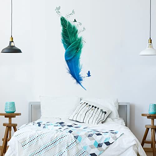 Blue Feathers Dove Bird Wall Decals for Living Room Bedroom Bathroom Wall Stickers Tv Furniture Family Hallway Wall Decals Furniture Window Wall Stickers Peel and Stick Home Wall Decor