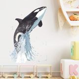 Killer Whale Jumping out of the Water Wall Decal Nursery Orca Sea Animal Wall Sticker Removable Peel and Stick Waterproof Wall Art Decor Stickers for Kids Baby Classroom Preschool Living Room