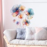 Large Flower Wall Decals Floral Plants Wall Stickers Removable Peel and Stick Mural for Living Room Bedroom Bathroom Office Pink Blue (Flower-B)