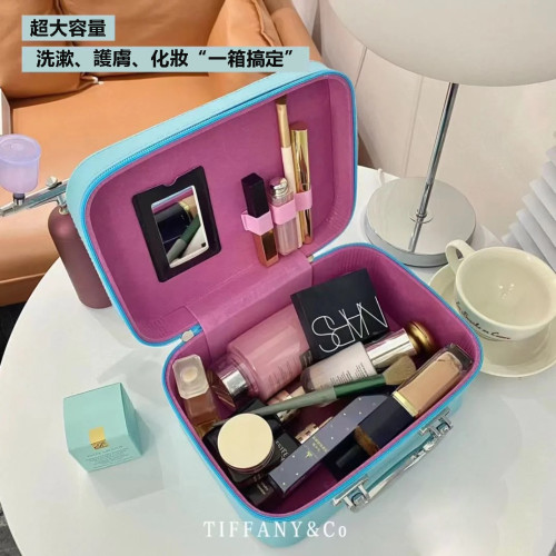 Tiffany 化妝箱 化妝師專用 帶鏡子 旅行化妝包 收納箱 12寸化妝箱 便攜 超大容量 PU皮革材質 防水