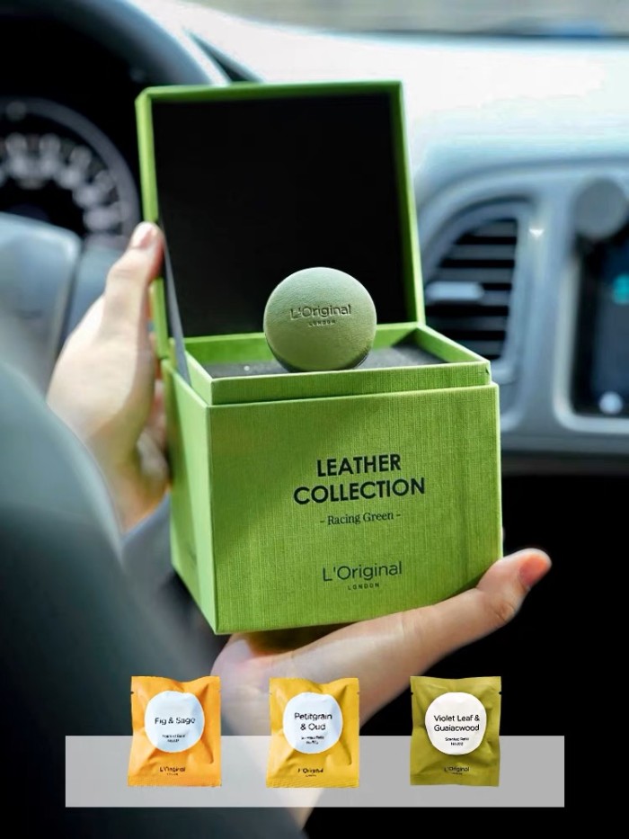 L'Original洛瑞歐 送手套 小羊皮系列車用香氛禮盒 琥珀黃/賽車綠 男士禮物 平輸進口/車用空氣芳香包