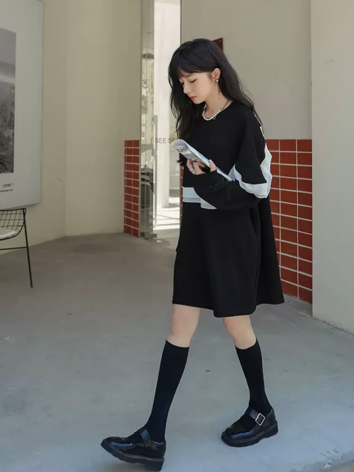 Long sleeve dress women spring and Autumn 2024 new small loose casual hoodie dress
