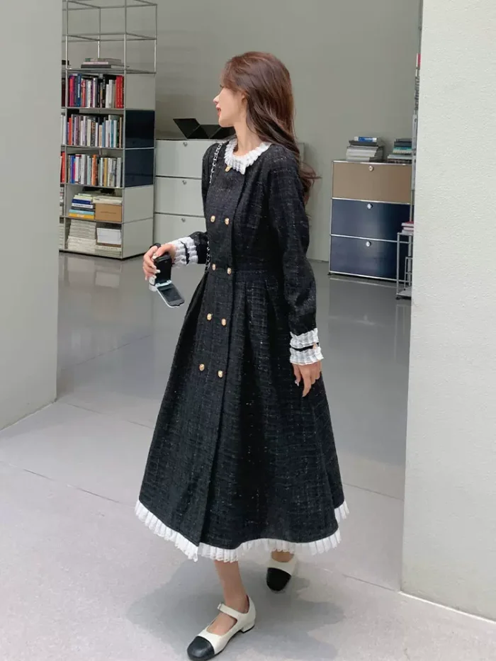 Women's Spring and Autumn 2024 new thin elegant black dress