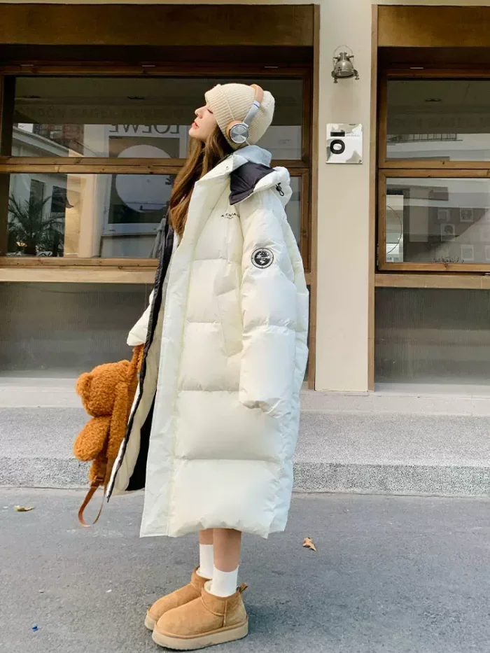 Beige hooded down padded women's winter 2023 thickened bread suit