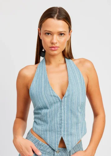 HALTER DENIM TOP WITH BACK TIE