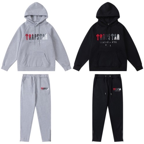 Trapstar Towel Embroidered Hoodie & Pants Tracksuit(Red Gray White Logo)
