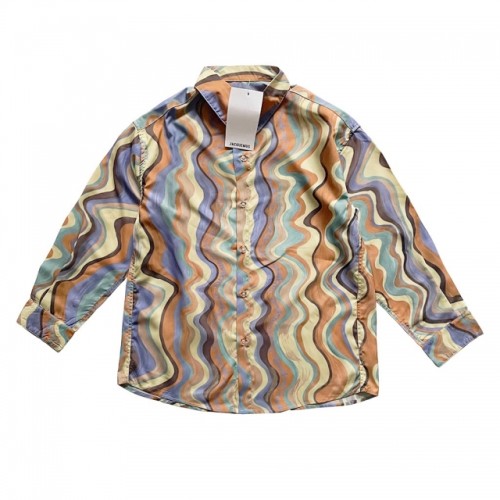 Casablanca Letter Wave Striped Silk Shirt