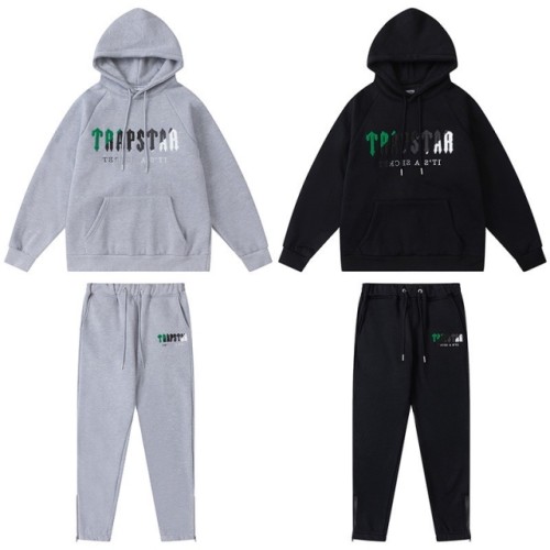 Trapstar Towel Embroidered Hoodie & Pants Tracksuit(Green White Gray Logo)