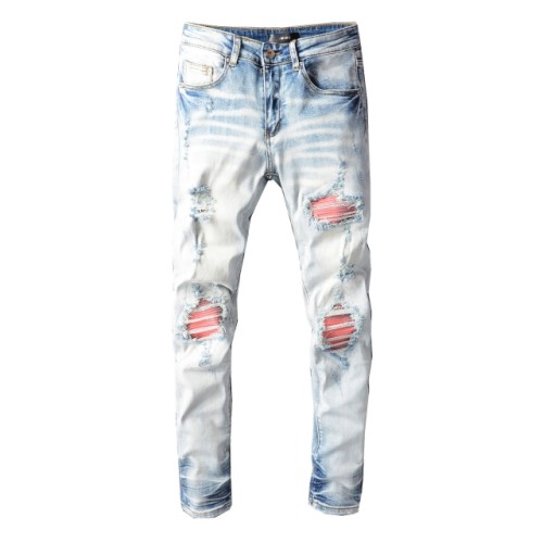 #807 Amiri  jeans baby blue and red holes