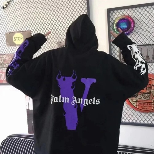 Palm angels x vlone flame arms hoodie black (orange/purple)