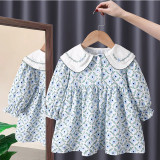 Korean Children's Clothing 2023 Spring Pastoral Two-Piece Sweater Matching Set Cotton Floral Kids' Dresses For Girls 1 To 6 Year
