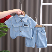 Toddler Summer Baby Boys Clothes Suits Kids Denim Lapel Short Sleeve Tops Shorts 2Pcs/Set Infant Casual Outfits Child Tracksuit