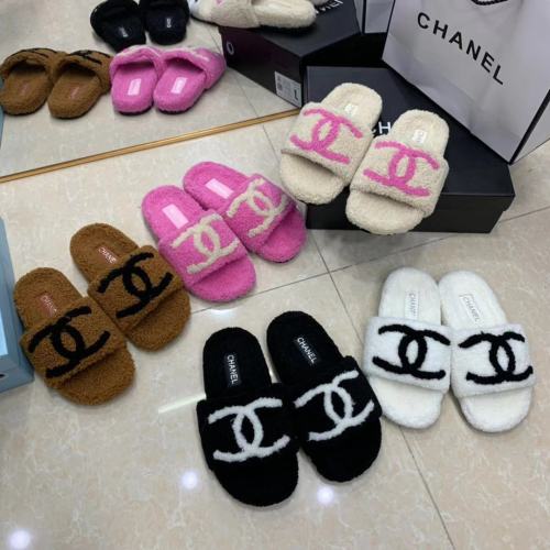 CHANEL【5 Color】Plush Slippers Size: 35-40 With Box