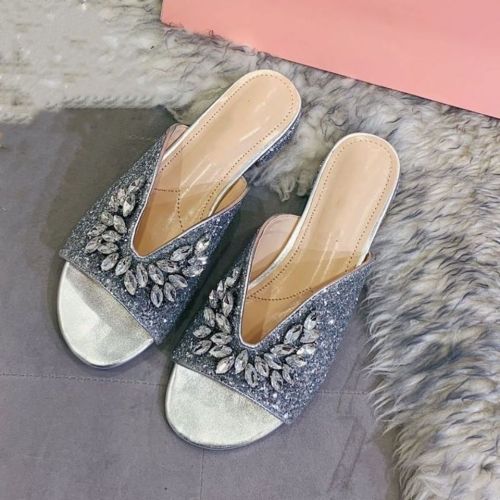 MIU MIU Women Low-Heeled Crystal Slippers With Box Eur Size 35-40 xyz21091784