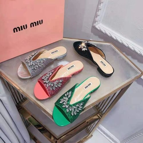 MIU MIU Women Low-Heeled Crystal Slippers With Box Eur Size 35-40 xyz21091784