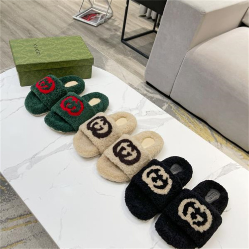 US【5-8.5】GUCCI Women's Winter Wool Scuffs Slippers With Box