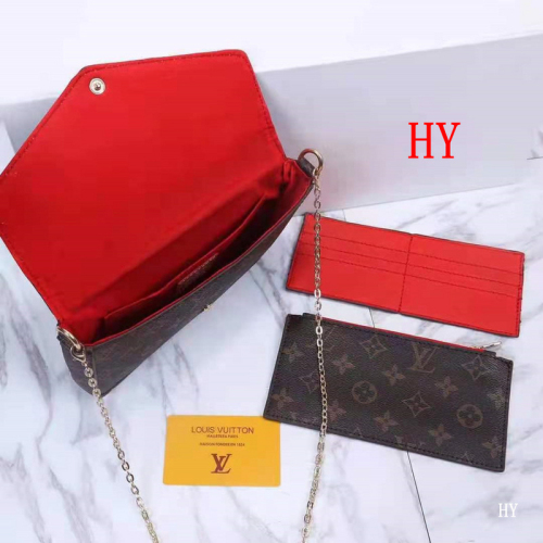 LV 7 Color Shoulder bag wallet card holder 3-piece set Size:22*3.5*13 PU Material No Box xyz21091807