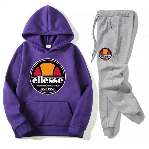 ellesse【50 Color】Pure Cotton Printed Tracksuits Hoodie + Pants Asian Size M-2XL