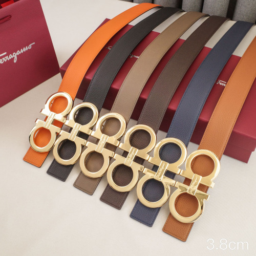 Ferragamo Unisex Smooth Buckle Belt Lichee Pattern Leather