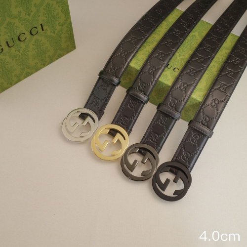 GUCCI Unisex Smooth Buckle Belt Embossed Leather
