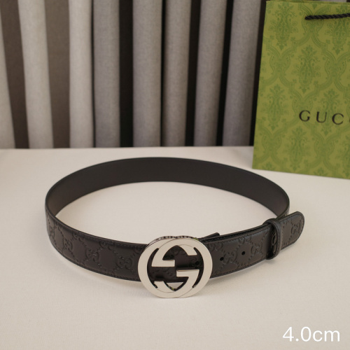 GUCCI Unisex Smooth Buckle Belt Embossed Leather