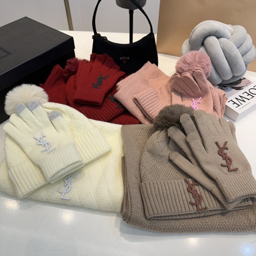 YSL Unisex Cap + Scarves + Glove 3-Piece Set No Box