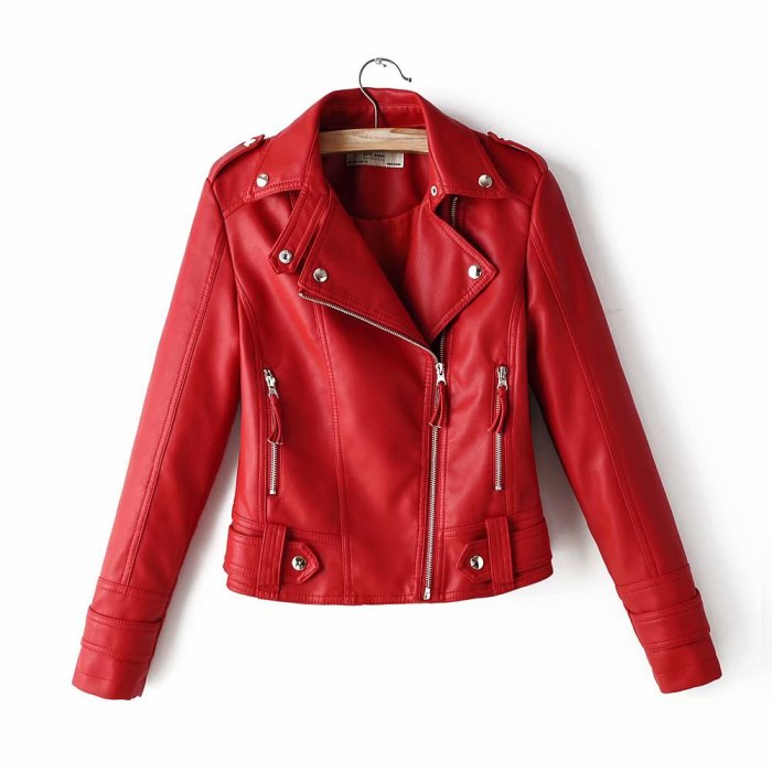 Xhill 2023 New Autumn Street Fashion Faux Female Coats Short  Leather Biker Women's Jackets