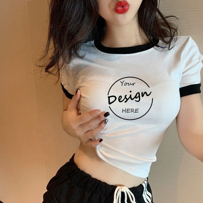 Xhill High Quality Ladies Custom Logo Design Cropped T-shirt Women's Tops Casual Tight Blank White Crop Top For Women