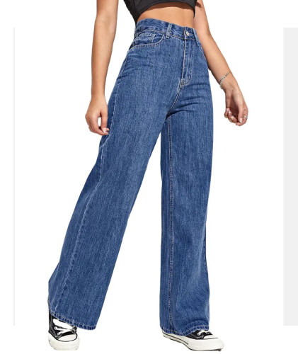 Xhill 2023 Casual Wide Leg Pants Woman jeans High Waist Loose Straight Denim Pant Oversize Long Trousers Women Wide Leg Jeans