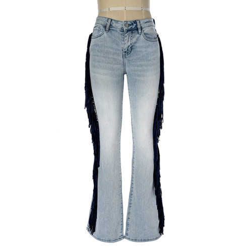 Xhill Custom Jeans Women Jeans Women'S High Waist Loose And Thin Small Straight Wide Leg With Feather