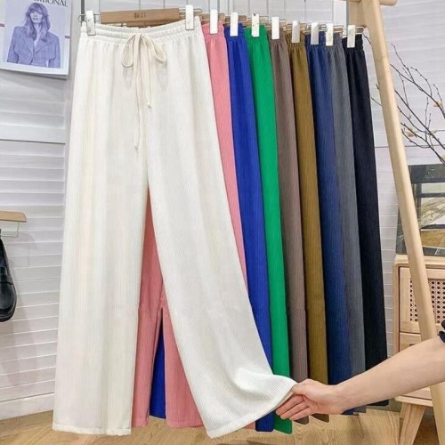 Xhill Y306007 New summer Lace Up Pants Women Wide Leg Pants High Waist Straight Pant Korean Loose Sweatpants Warm Long Trousers