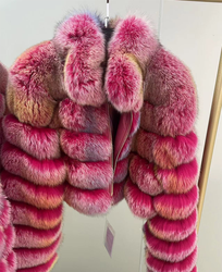 Xhill High Quality Colorful Long Real Fox Fur Jacket Women Custom Luxury Ladies Genuine Fluffy Fur Coats Winter