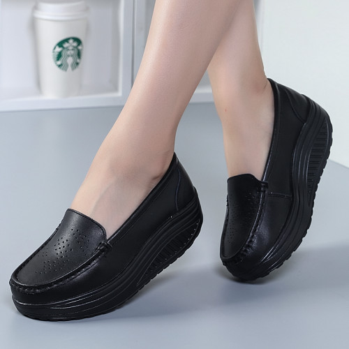 Xhill 2022 new design lab Non-Slip Women Comfortable Air Cushion Mom Wedge Heels Leather Hospital White Nurse Shoes