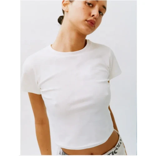 Xhill 2023 Summer Baby Tee Y2k Crop tops Tee Shirt Sexy Thin Blank shirt For Woman 100% Cotton Breathable High Quality plain T-shirt