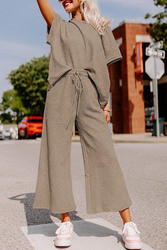 Xhill Dear-Lover Custom Fall Winter Outfits Textured Loose Fit T Shirt Drawstring Pants 2 Piece Set Women