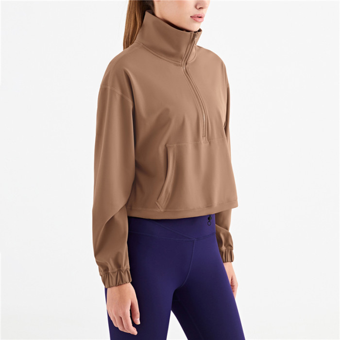 Xhill luxury lulu gym fall winter thicken nude jackets and coats high collar half zipper nylon fitness yoga crop women sports jacket