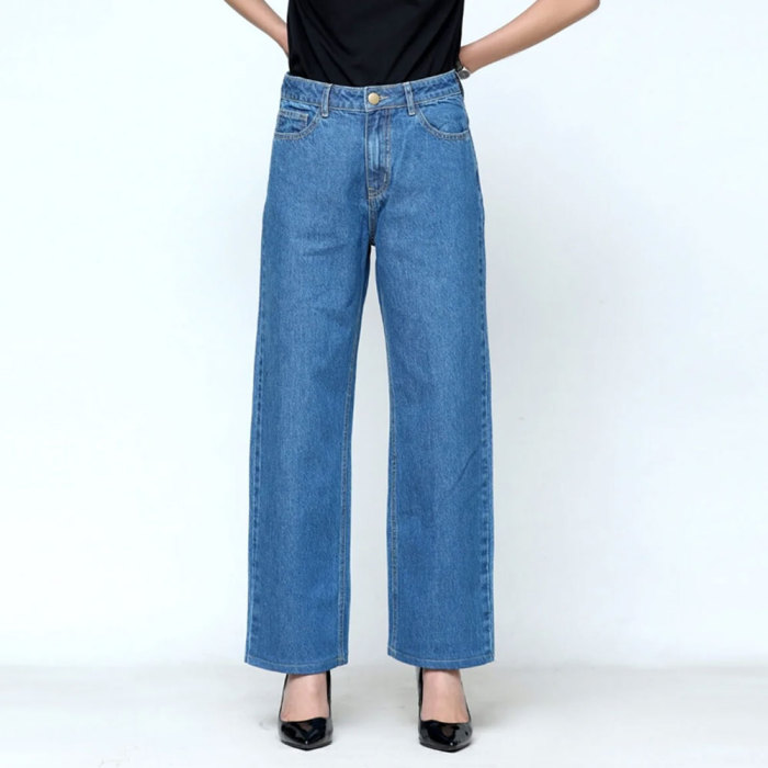 Xhill Women 100% Cotton Jeans Pant's Wide Leg High Quality Women Jeans pants